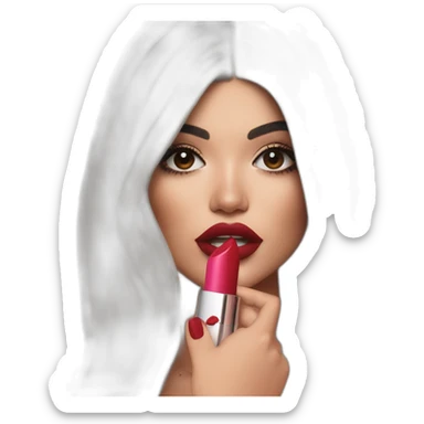 Kylie Jenner holding her lipstick lips sticker