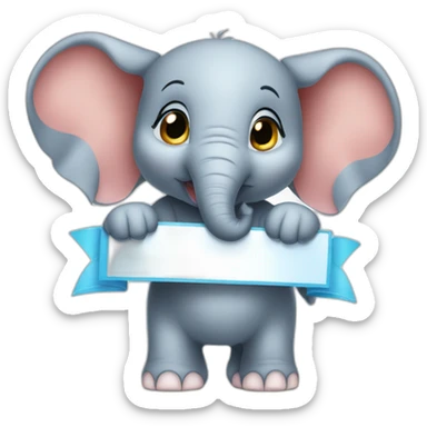 Animated baby elephant holding a sign with the words "#1 Fan" on it sticker