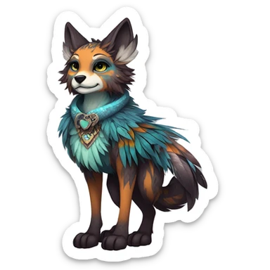 cute cool edgy fantasy animal fursona creature by griffsnuff & LiLaiRa & Falvie with exotic colors with patterns and feathers and collar full body sticker