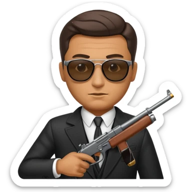 mafiozo man wearing sunglasses and holding tommy gun sticker