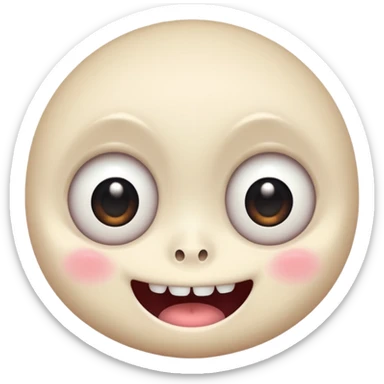 a creepy face with huge eyes and a big grin, kawaii, cute, soft sticker