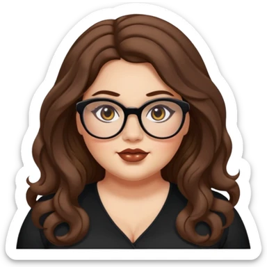 plus size, long brown wavy hair, baddie,pretty, makeup, black eyeliner, long hair, Spectacles  sticker