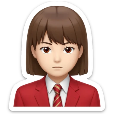 Kiyotaka Ayanokoji from Classroom of the Elite, calm emotionless eyes, medium-length straight brown hair with bangs, serious neutral expression, school uniform with red blazer and tie, face close-up sticker