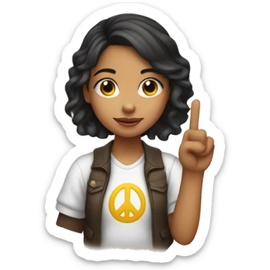 Cute Latina girl holding up a peace sign sticker
