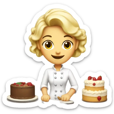 A blond pastry chef making a cake sticker