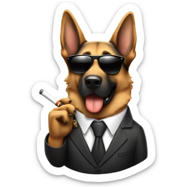 German Shepard wearing a suit and sunglasses smoking a cigar sticker