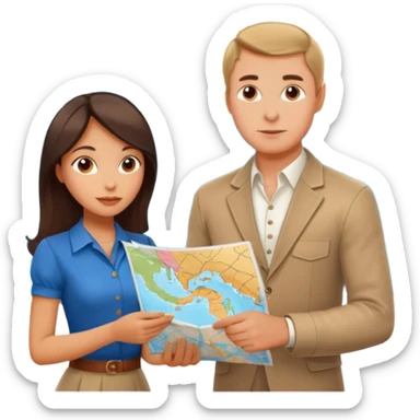 Russian man and elegant Latina girl in cute outfits with a map planning map in the background  sticker