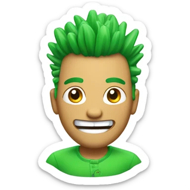 Green smiling 3d emoji with Mohawk and teeth sticker