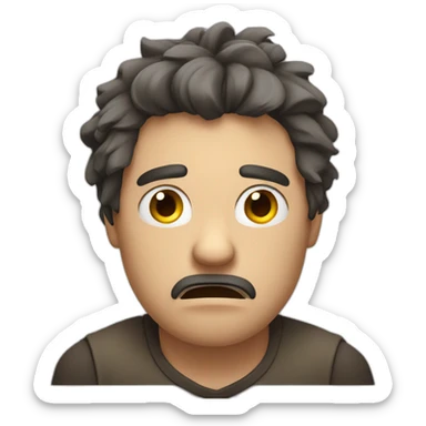 A man that is very angry and sad. His hands are between his hairs and want to pull his hairs sticker