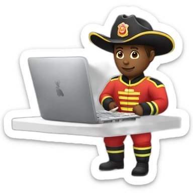firefighter with bullfighter costume writing in a keyboard sticker