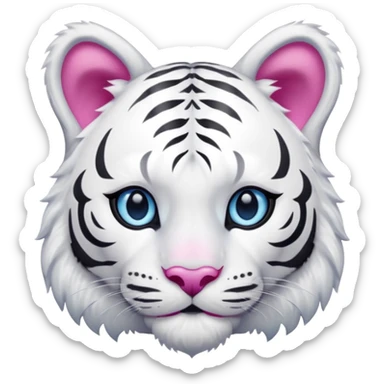 white tiger with blue eye, pink inner ears and nose sticker