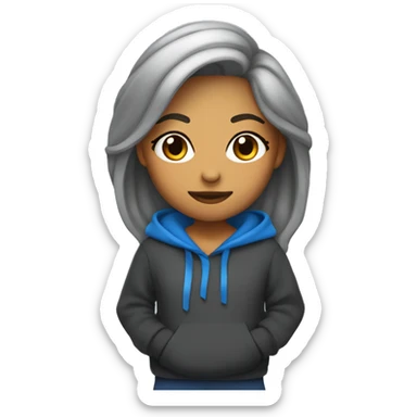 chica con pelo negro, con sudadera azul y con un bolso gris sticker