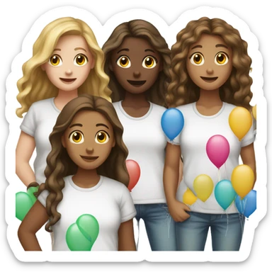 girls with balloons and shirts 2 white girls and 3 brown  sticker