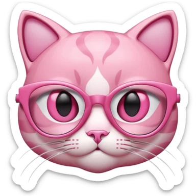 A 3D cartoon rose-pink cat-eye spectacle, glossy curved frame, soft reflections, isolated on plain background, Memoji-style. Negative : Cat. sticker
