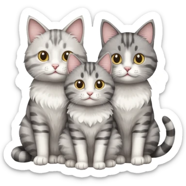 a fluffy grey and white cat sitting with 2 other cats sticker