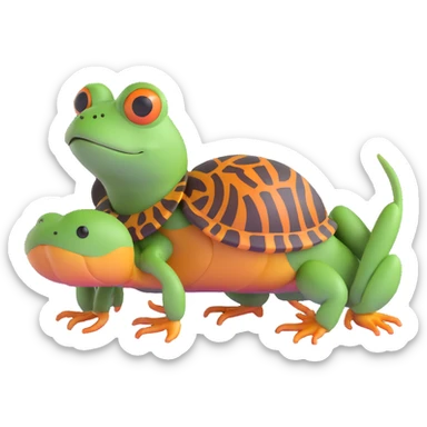 sitting hybrid with a tortoise shell, frog legs, dog tail sticker