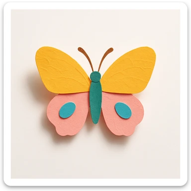 a butterfly in paper craft style with layered paper effect, playful sticker