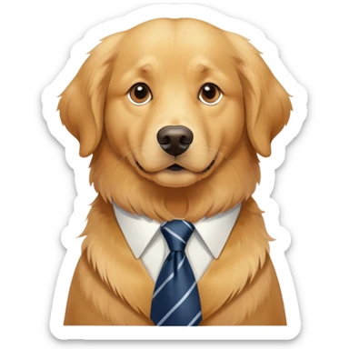Senior Golden Retriever with a tie sticker