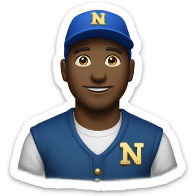 Man wearing blue cap that says ND in gold  sticker