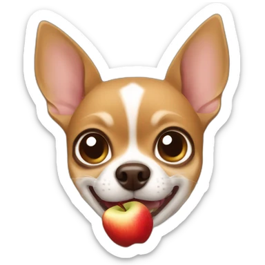 Small brown chihuahua biting an apple sticker