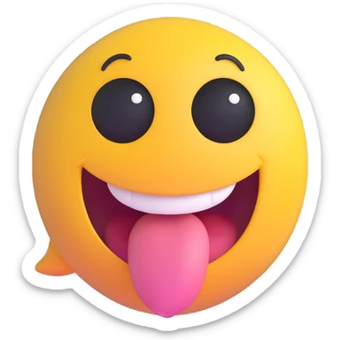 dirty, filthy, gross laughing emoji with fake eyes and dirty tongue, 3D emoji style sticker