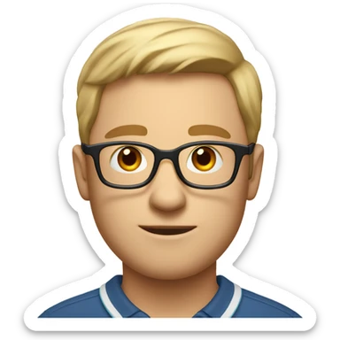 a fair skinned man with glasses wearing polo tshirt sticker