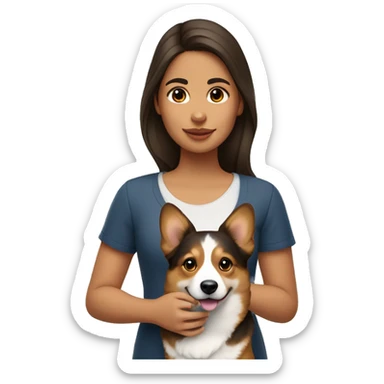 Une fille brune avec un corgi tricolore sticker
