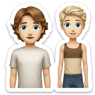 emoji depicting tall,brown hair blue eyes boy next to short white, brown hair hazel eyes girl  sticker
