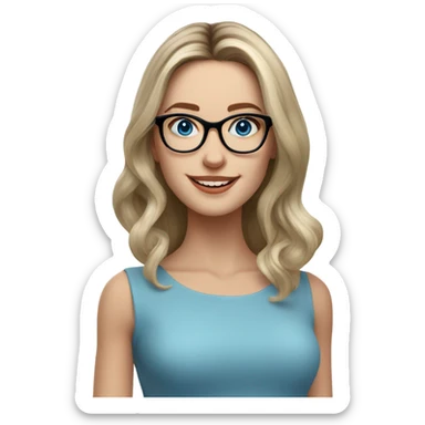 Shoulder length Balayage pale model lady with glasses and blue eyes happy  sticker