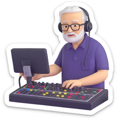 senior Caucasian man operating an audio mixing console sticker