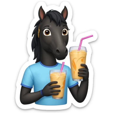 black horse with shirt character holding smoothie sticker