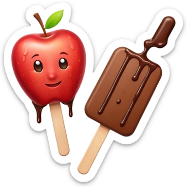 Apple on a popsicle stick with chocolate  sticker
