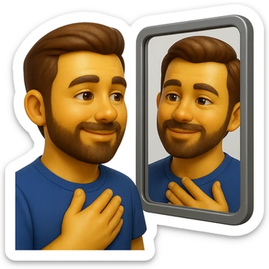 emoji stile iphone di uomo che si guarda allo specchio e si apprezza, iperrealistico 4k sticker