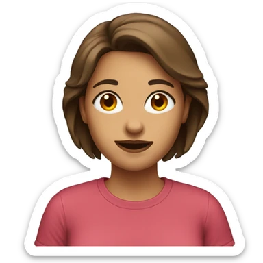 college aged woman with brown hair wearing a t-shirt. Show from the shoulders up sticker