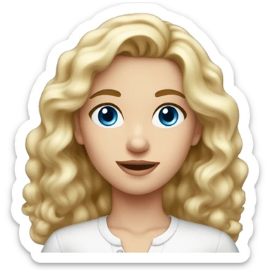 A young beautiful girl with blond wavy hair, blue eyes, in a white blouse sticker