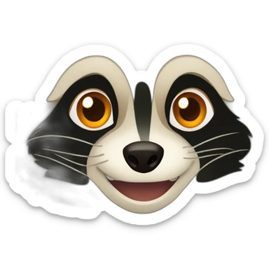 a small brown raccoon with orange eyes and a dark green hood that is laughing sticker