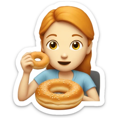 Ginger girl eating a bagel  sticker