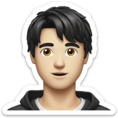 realistic white teenager guy with black bangs that are styled up sticker