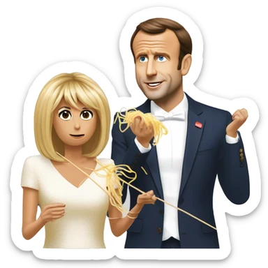 Emmanuel macron et Brigitte macron mangeant des spaghettis sticker