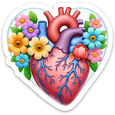 Pastel transparent anatomy heart and flowers sticker