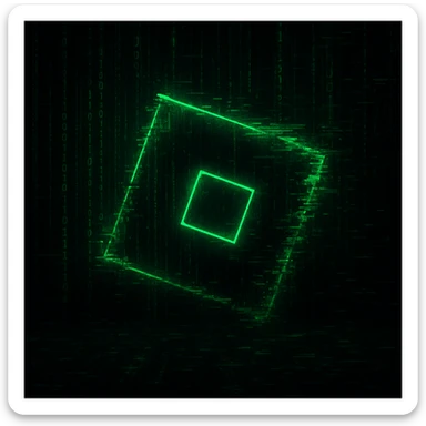 Transform the Roblox logo into a hacker theme with green code, digital glitch effects, and a techy cyberpunk vibe, while keeping the logo shape clear and recognizable. sticker