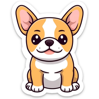 tan French bulldog face, no body, close-up portrait sticker
