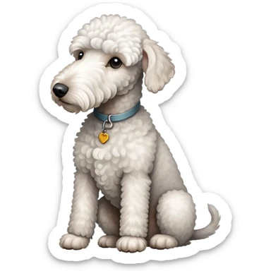 White Bedlington Terrier Sitting sticker