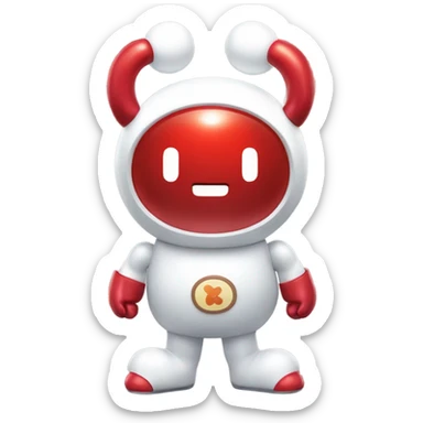 Very shiny full body pill capsule braun Japanese inspired Anpanman with big boots and antennae red and white colors only sticker