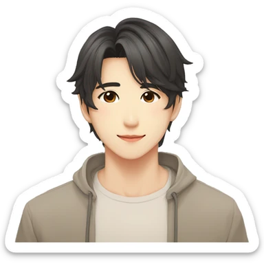 Gorgeous romantic Asian anime gentle man with blushing face aesthetic trending style outside sticker