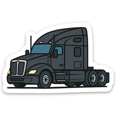 2026 Black Kenworth T680 Sleeper semi truck, side view, headlights on, minimal flat icon style, no background sticker