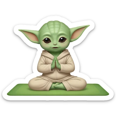 Baby yoda doing yoga on a yoga mat sticker