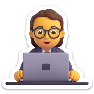 IT nerd with glasses using a laptop, playful, 3D emoji style sticker
