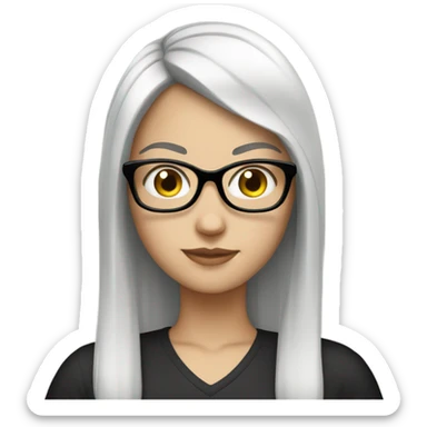 white girl with black straight hair and glasses sticker