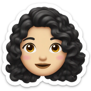 Embroidery of chubby girl with wavy black hairsand smile sticker